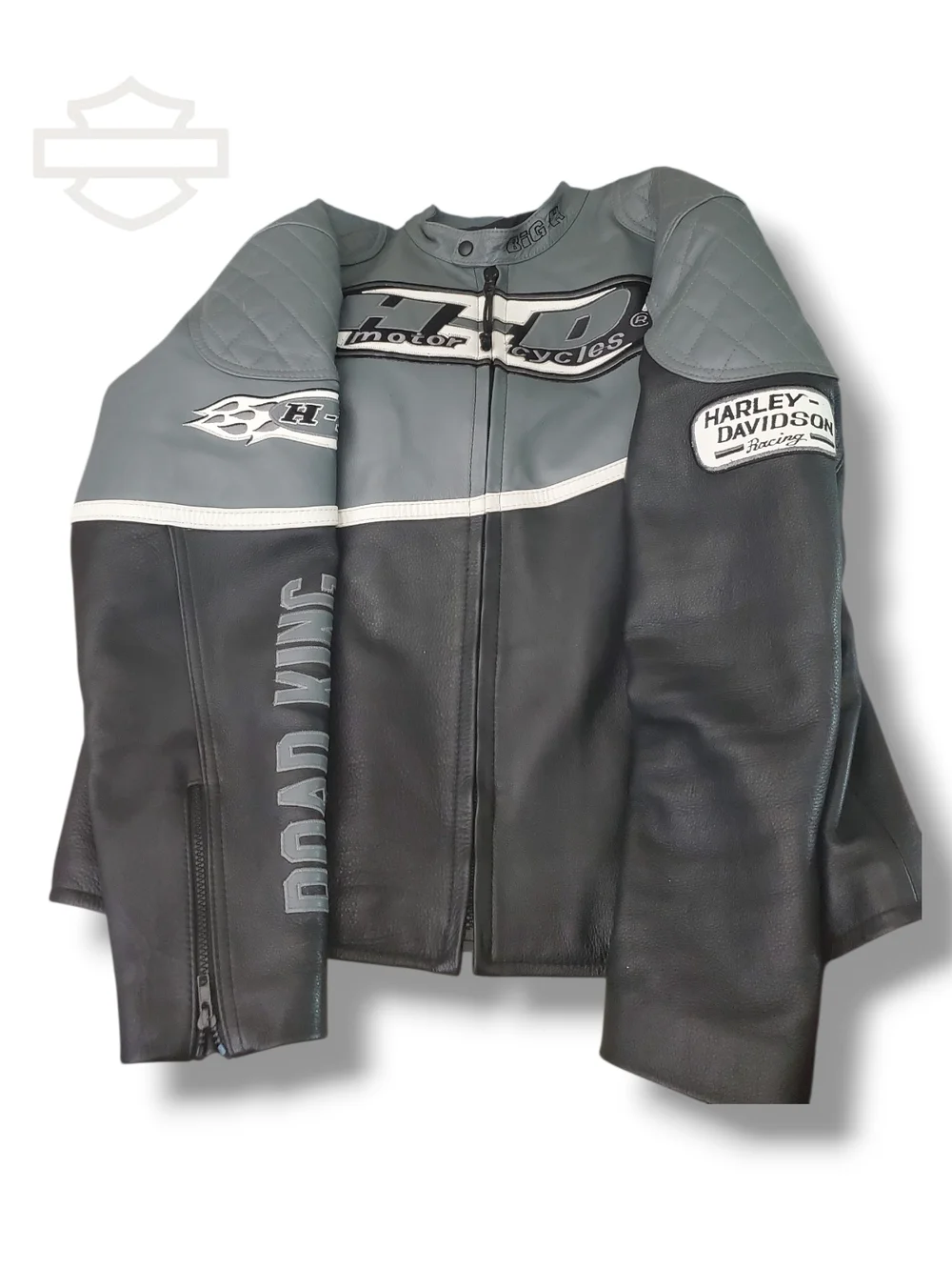 Harley-Davidson Road King Black and Gray Leather Riding Jacket - Picture 4 of 15
